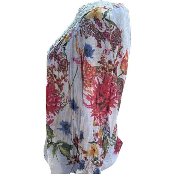 Spense Floral Tunic Top Embroidered Neck Cream Semi Sheer Long Sleeve - Picture 4 of 11